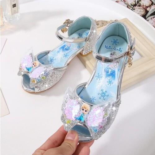 Frozen Princess Kids Sandals For Girls Casual Glitter Diamond PU Children Shoes Party Dress School Performance Sandals