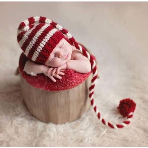 Baby knitting Long Tails Christmas Hat Newborn Photography Props Stripe Crochet Baby Hats Baby Props For Photography #905