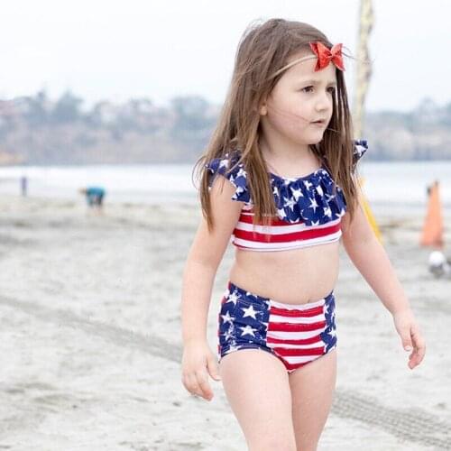 2019 Newest Baby Girls Two-piece Color Stripe Swimisuits Babies Stars Swimwear Bikini Suits Kids Swimsuit Biquini Set Swimmer