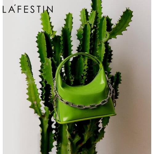 LAFESTIN Designer women handbags 2021 new fashion leather top handle messenger bag detachable chain underarm bucket bags candy