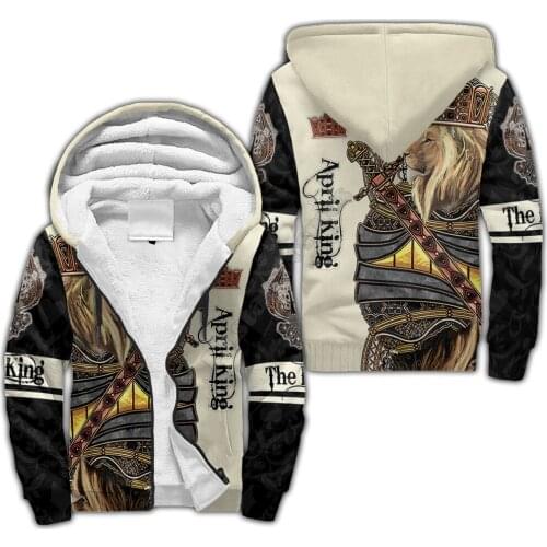 King Lion 3D printed Fleece zipper Hoodies Men Women Winter Warm plus velvet jacket Casual Coat Choose your month 03