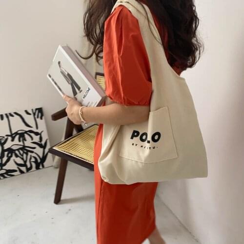 Women Canvas Vest Shoulder Bag Beige Cloth Shopping Bag Ins Large Reusable Beach Shopper Tote Bag For Girl Student Books Handbag