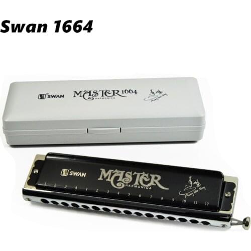 Swan 16 Holes Chromatic Harmonica 1664 Black color Armonica a Bocca 16 Hole 64 Tone Mouth Ogan professional Chromatic Harmonica