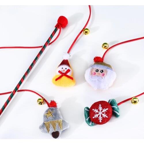 Cat Toy Interactive Christmas Tree Old Man Candy Snowman Funny Cat Stick Bell Plush Fabric Stuffed Toys for Pet