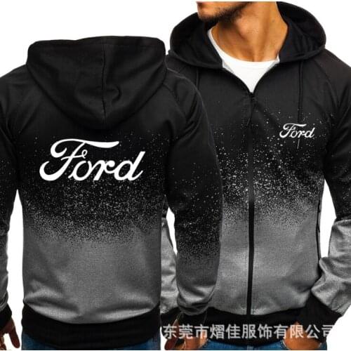 NEW2021 for FORD Car Logo Print Casual HipHop Harajuku Gradient color Hooded Mens Fleece Sweatshirts zipper Jacket