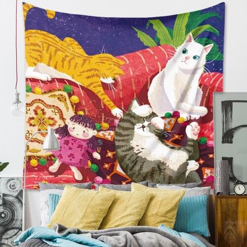 Cutely cat wall blanket tapestry kids bedroom backdrop large wall carpet tapisserie murale