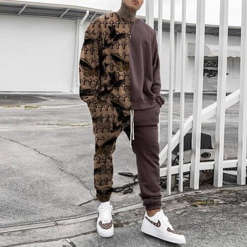 2021 Mens Autumn Winter Sweatshirt and Pants Keep Warm Handsome Long Suit Long-Sleeved Printing Mens Two-Piece Suit