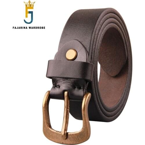 FAJARINA Top Quality Solid Cowskin Leather Belts Retro Styles Brass Pin Buckle Cowhide Belt for Men Jeans Accessories N17FJ953