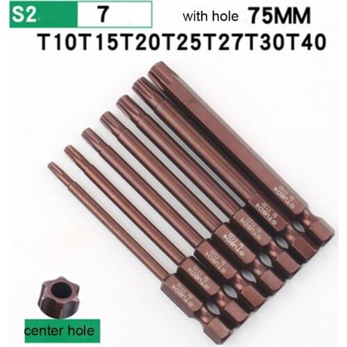 1pcs 75mm Screwdriver Bit Set T10,T15,T20,T25,T27, T30,T40 1/4" Hex Shank Torx Magnetic Screwdriver Bits For Pocket Hole Jig
