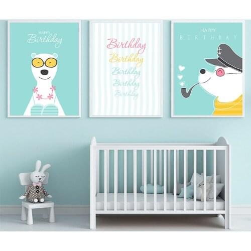 Wall Art Canvas Painting Baby Nursery Poster Print Cartoon Bear Painting Nordic Kids Decoration Picture Children Bedroom Decor