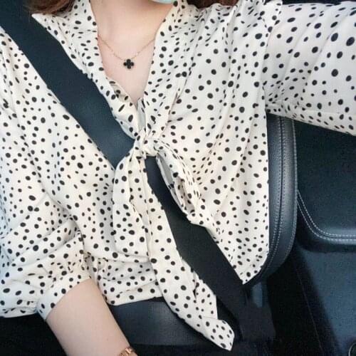 New High Momo Korean version Hong Kong flavor Dot Shirt womens relaxed Western Style Chiffon Top
