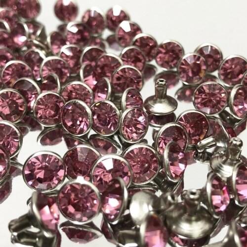 New 8MM 50 Sets CZ++ Light Rose Pink Crystal Rivets Silver Plated Spots Studs Double Cap for DIY Leather-Craft Making