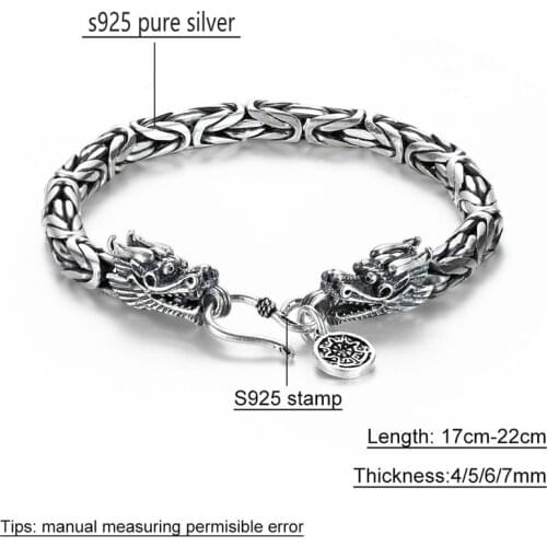 New S925 pure silver bracelet for man vintage Thai silver mens handmade bracelet faucet personalized fashion jewelry