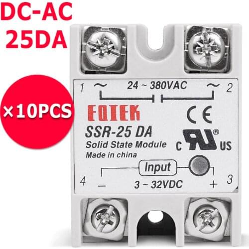 Single Phase 10PCS/Lot 25A DC to AC SSR Solid State Relay SSR-25DA 3-32V DC Drop Shipping DC-AC