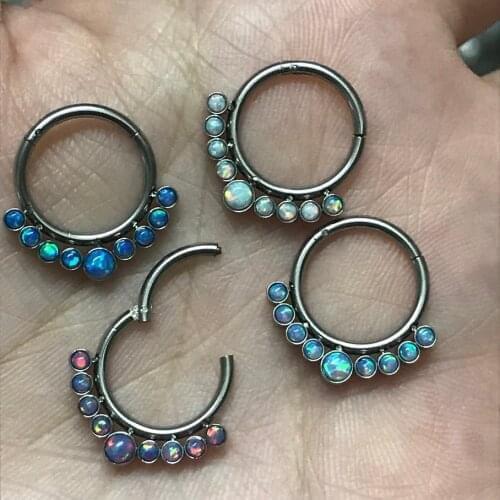 Opal Septum Clicker 16G Stainless Steel Piercing Daith Nose Ring Body Piercing Hanger Segment Helix Daith Earring Piercing 1pc