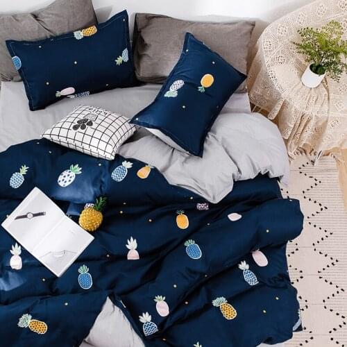 Simple Pineapple Print Bedding Set 4pcs Bed King Queen Size Bed Linens Pillowcase Duvet Cover Set Home Textiles Bedclothes #sw