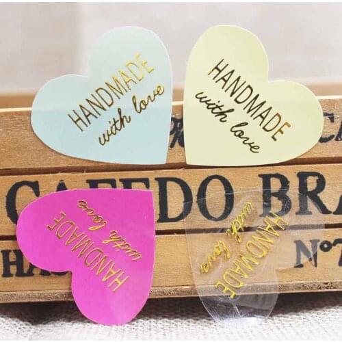 Feiluan custom 100pcs multi color paper self adhesive Handmade labels .Gold foil trasparent Thank you tag labels 29*33mm