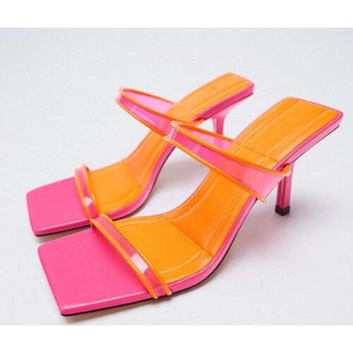 Shallow Shoes Multicolored Sandals Pointed Toe Slippers Women Summer Heeled Mules Luxury Slides Pantofle High Soft Designer Thin