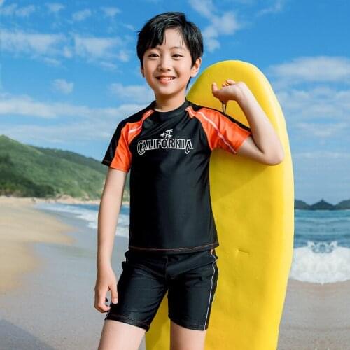 Two Piece Boxer Bottom Children Swimwear Kids Swimsuit Swim Shirt Boys Beachwear Kids 2021 New Arrival Surfing Suit Swimming
