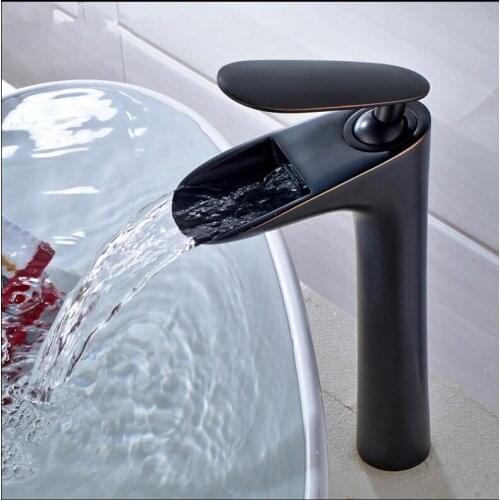 Vidric Black Oil Brushed/Nickel Basin Faucet Waterfall Faucet Bathroom Faucet Bathroom Basin Mixer Tap with Hot and Cold Water c
