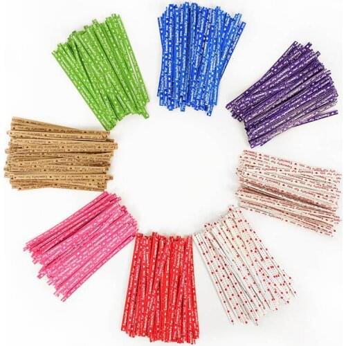 100pcs 9cm Twist Ties for Gift Bags Sealing Wire Especially For You Love Print Candy Cookie Bags Wrapping Supplies Bakery Tie