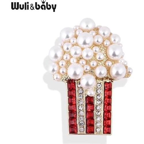 Wuli&baby Pearl Popcorn Brooches For Women Rhinestone Party Casual Office Brooch Pins Gifts
