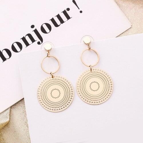 Vintage Statement Hollow Out Gold Metal Round Drop Earrings For Women Fashion Geometric Korean Jewelry Pendientes Brincos XE1233