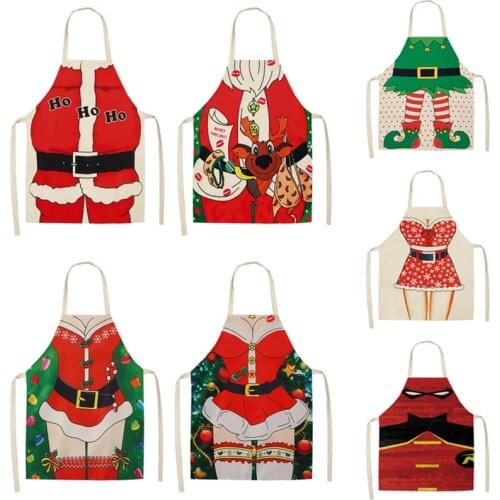 1Pcs Red Christmas Aprons Adult Santa Claus Aprons Women and Men Dinner Party Decor Home Kitchen Cooking Baking Cleaning Apron