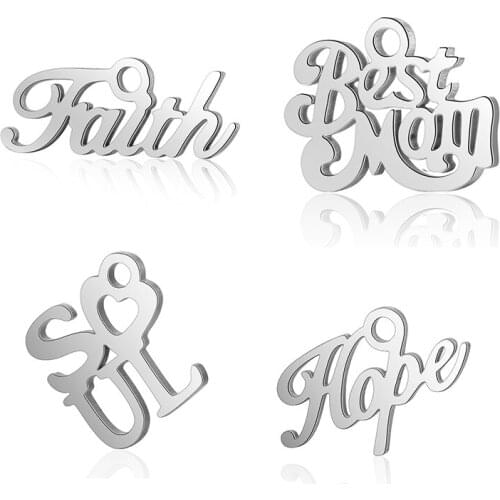 10pcs/lot High Quality Stainless Steel Irregular English Words Charms Faith/Soul/Hope Craftwork Dangle Pendants DIY Jewelry Make