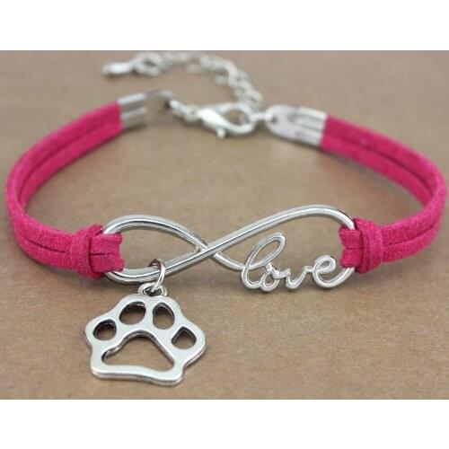 2018 Fashion Dog Lovers Rescue Unisex Antique Silver Infinity Love Dog Paw Charm Womens Bracelets for Women