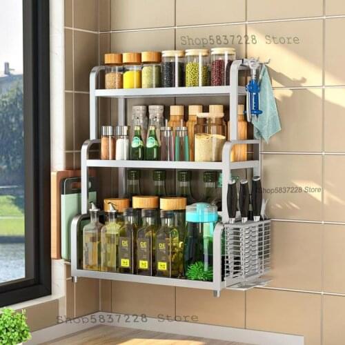 304 stainless steel kitchen rack supplies knife rack seasoning storage rack multifunctional double countertop wall hanging