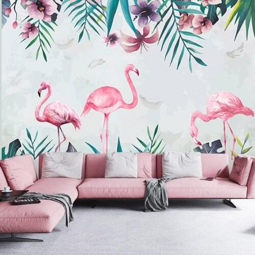 3D Custom Photo Flamingo Pink Leaves Heart Floral Wallpaper For Living Room Sofa Bedroom Home Decor Wall Mural