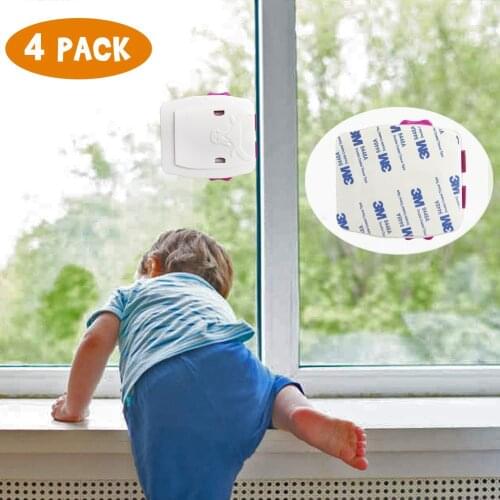 4 Pack Sliding Glass Door Locks for Child Safety, Baby Proof Closets, Sliding Window Locks with Strong Adhesive