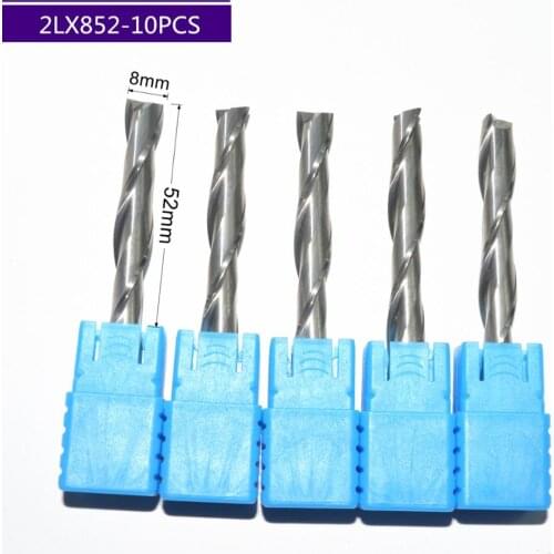 8mm*52mm,10pcs,Free shipping 2 Flutes End Mill,CNC machine milling Cutter,Solid carbide woodworking tool,PVC,MDF,Acrylic,wood