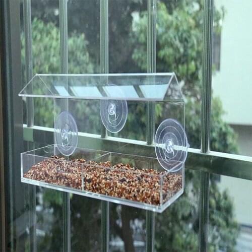 Acrylic Wall-mount Bird Feeder Transpant Birds Cage Creative Suction Cup Bird Parrot Feeding