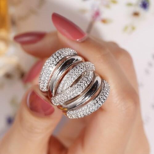 Big silver Cocktail Finger RING for women Luxury Gold Plated 238pcs Simulated diamond painting full stone Ring Jewelry size 5-10