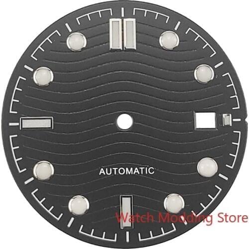 31mm Black/Gray Sterile Watch Dial Fit DG2813 Miyota8205 Mov't Sea Master Style Wave Pattern Copper With Blue Luminous