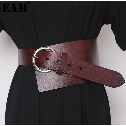 [EAM] Pu Leather Asymmetrical Split Wide Long Belt Personality Women New Fashion Tide All-match Spring Autumn 2021 19A-a489
