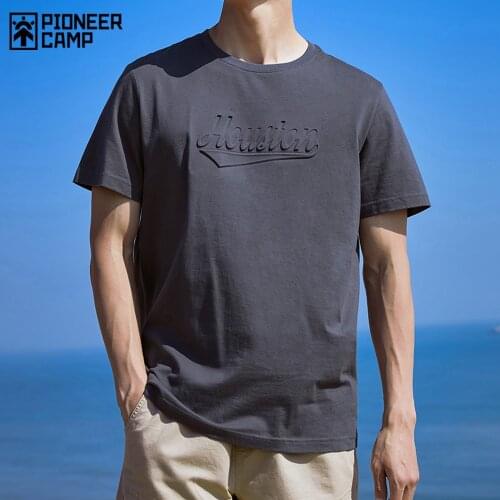 Pioneer Camp T-shirt Oversize Men Vintage 100% Cotton Summer Casual Black Blue Gray Mens Top Tees ATS105403