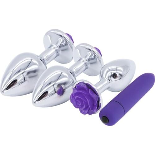 Smooth Metal Anal Plug Vibrator Allergy-free Rose Flower Stainless Steel Prostate Massager Butt Beads Adult Sex Toys
