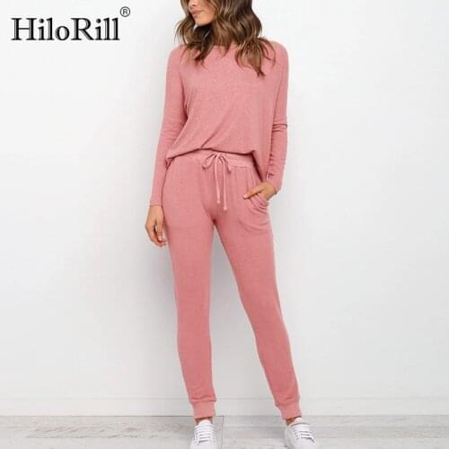 HiloRill Women Solid 2 Piece Set Casual Tracksuit 2021 Batwing Long Sleeve Pullover Sweater With Long Pencli Pants Outfits