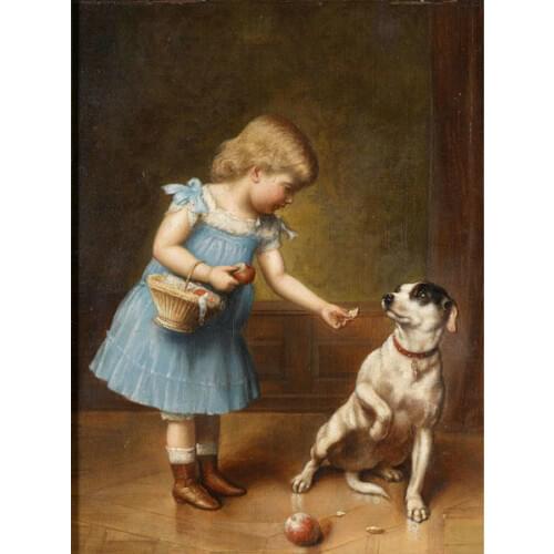 Oil painting Cute Girl and Dog Cross Stitch Kits Crafts Needlework 14CT Unprinted Embroidered Handmade Art Wall Home Decor