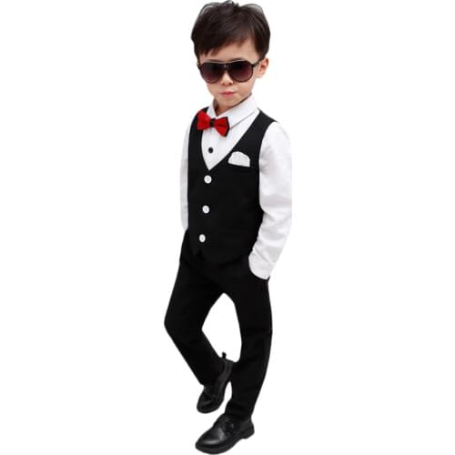 Boys Burgundy Short Suits Vest Set Slim Fit Ring Bearer Suit For Boys Brand Formal Classic Costume Wedding Birthday Party Gift