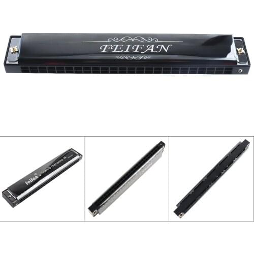 FEIFAN Matte Black 24 Holes 8K Titanium Harmonica Tremolo Tone KeyC Harp Mouth Organ Musical Instruments for Beginners