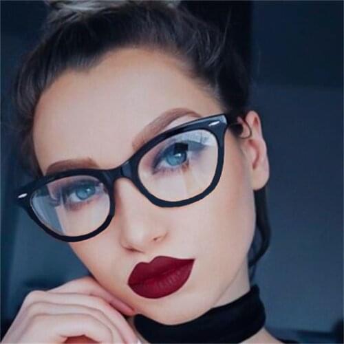 Cute Fashion Womens Transparent Glasses Cat Eye Eyeglass Frame College Students Myopia Glasses Frame Rivet Optical Glasses