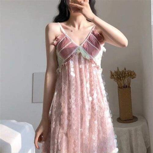 Sweet Girl Summer French Vintage Sexy Elegant Pink Fairy Sequins Dress Harajuku Women Strapless Chic Halter Sling Midi Dress