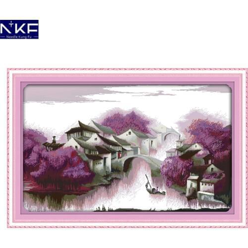 NKF Purple Dream Pattern Counted Cross Stitch Set DIY Needlework Embroidery Scenery Design Cross Stitch Kits Home Decor