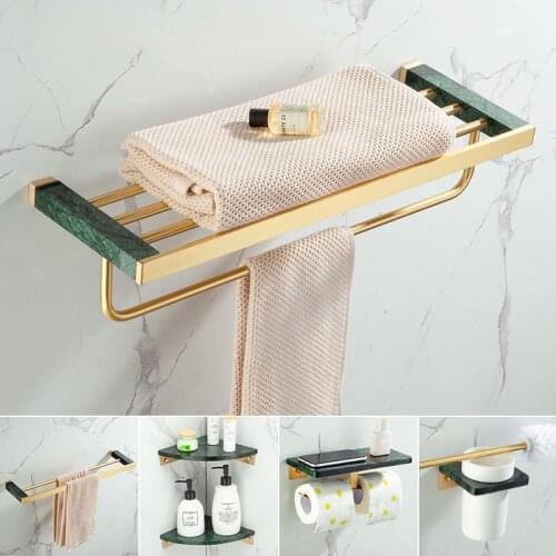 Bathroom Hardware Set Marble Brush Gold Towel Rack Paper Holder Corner Shelf Towel Bar Toilet Brush holder Bathroom Accessories