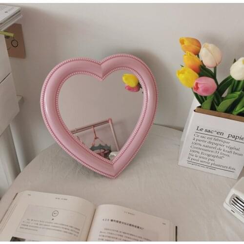 W&G Ins Love Heart Cosmetic Mirror Wall Hanging Dormitory Dressing Mirror Pink White Korean Decorative Mirrors For Girls