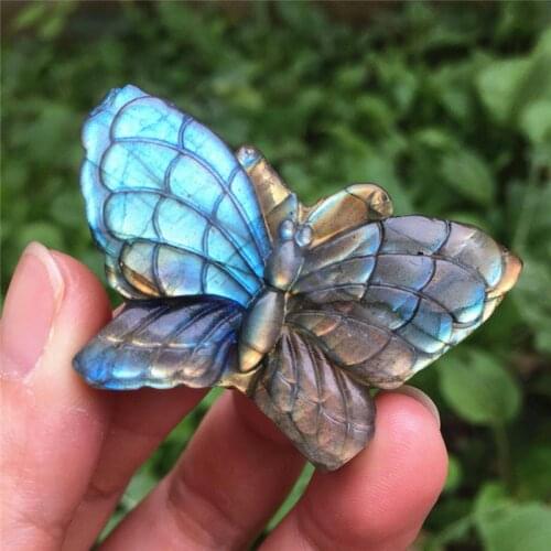 Natural blue labradorite hand crved owl polished crystal butterfly stones for sale